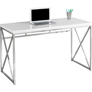 BUREAU D'ORDINATEUR - 48"L / BLANC BRILLANT / METAL CHROME 
