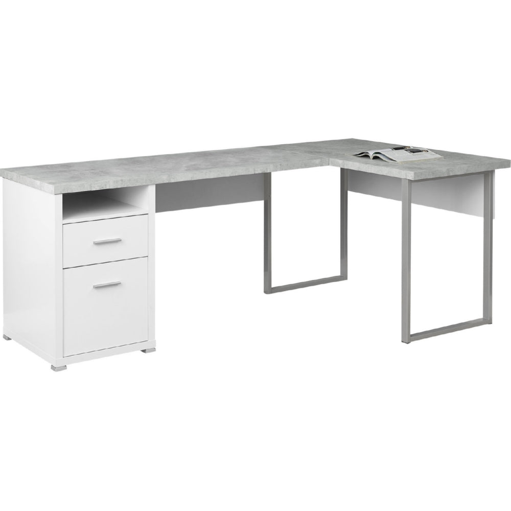 BUREAU D'ORDINATEUR - 80"L BLANC / ASPECT CIMENT FACE GAUCHE/DROITE