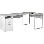 BUREAU D'ORDINATEUR - 80"L BLANC / ASPECT CIMENT FACE GAUCHE/DROITE