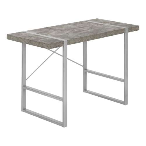 BUREAU D'ORDINATEUR - 48"L / ASPECT BÉTON GRIS / MÉTAL ARGENT