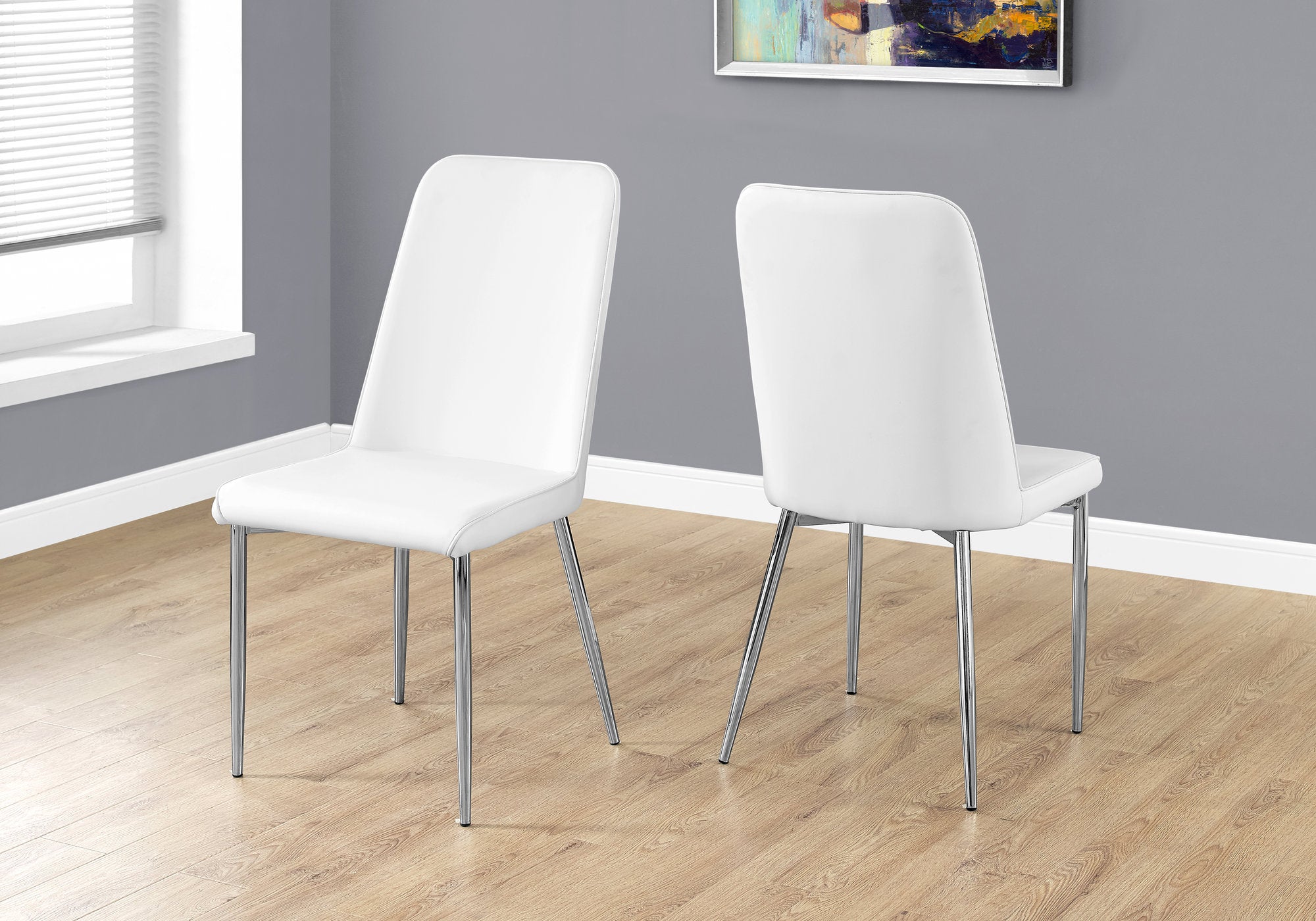 CHAISE DE SALLE A MANGER - 2PCS / 37"H / SIMILI-CUIR BLANC / CHROME