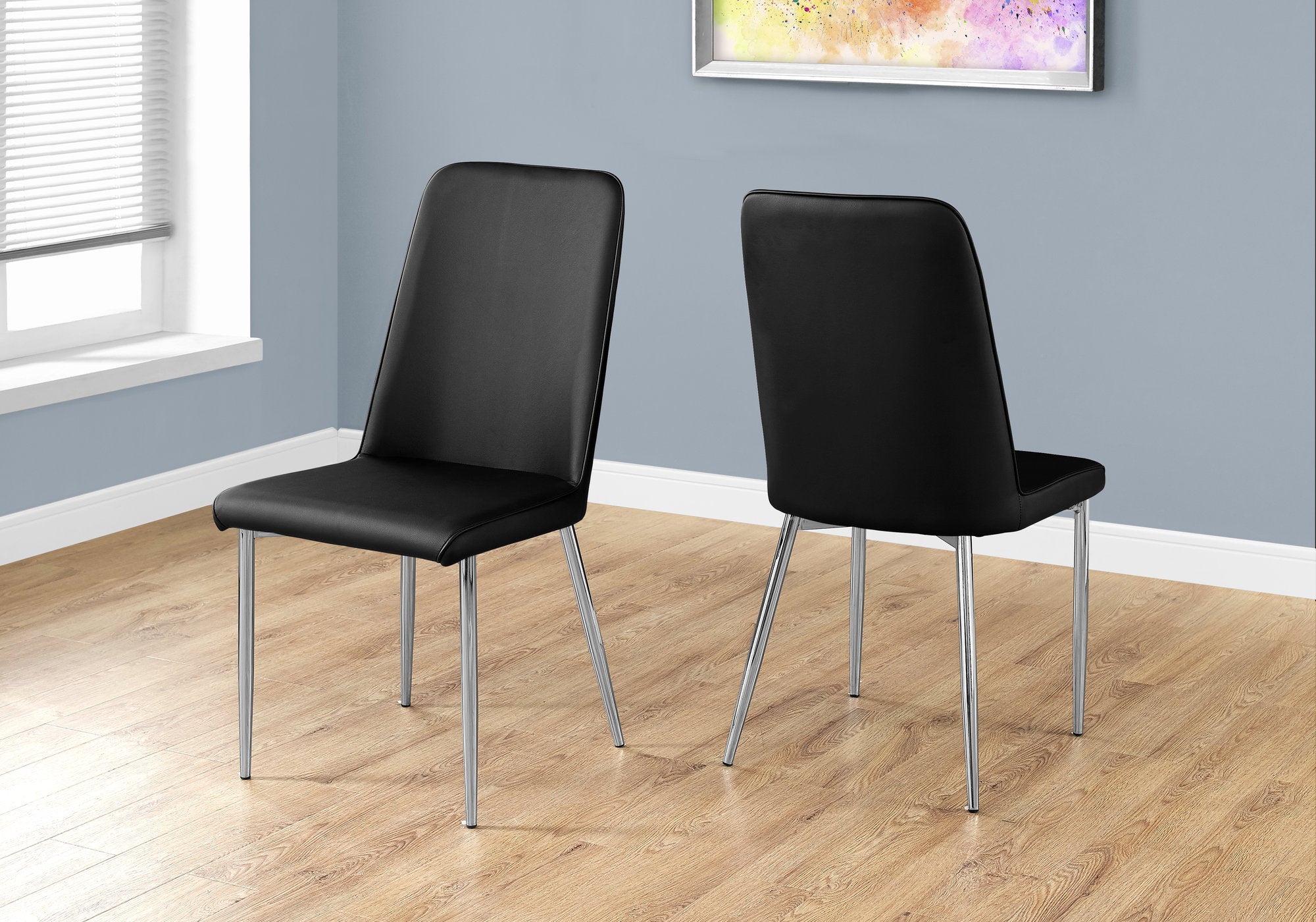 CHAISE DE SALLE A MANGER - 2PCS / 37"H / SIMILI-CUIR NOIR / CHROME
