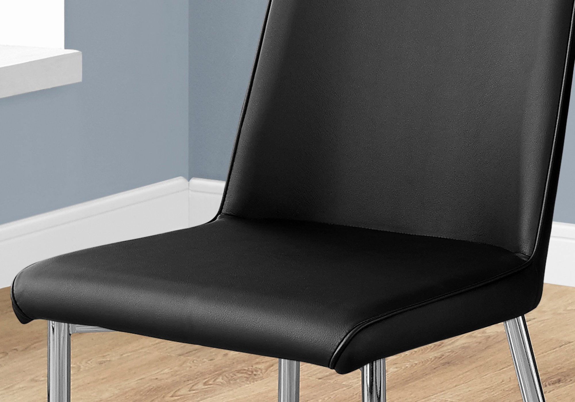 CHAISE DE SALLE A MANGER - 2PCS / 37"H / SIMILI-CUIR NOIR / CHROME