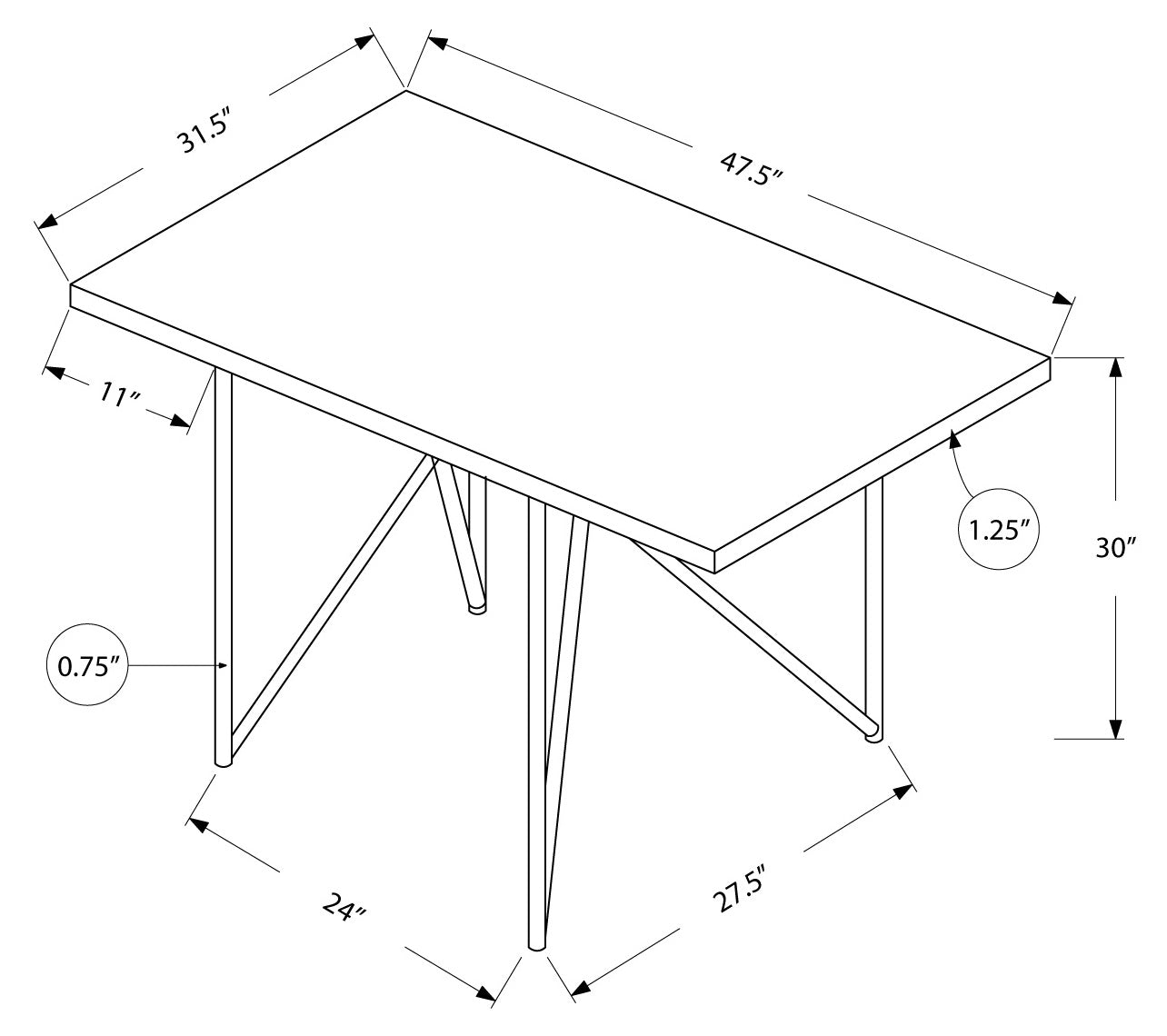 TABLE A MANGER - 32"X 48" / ESPRESSO / METAL CHROME
