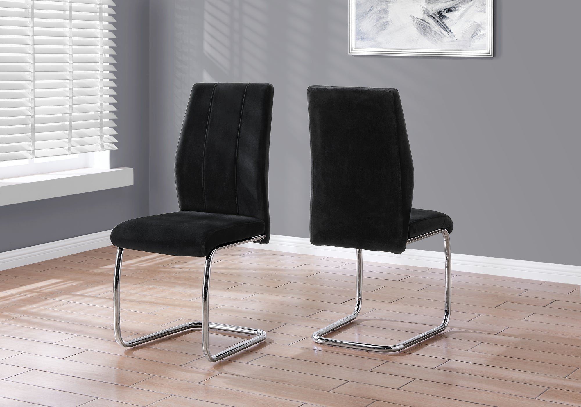 CHAISE DE SALLE A MANGER - 2PCS / 39"H / VELOURS NOIR / CHROME