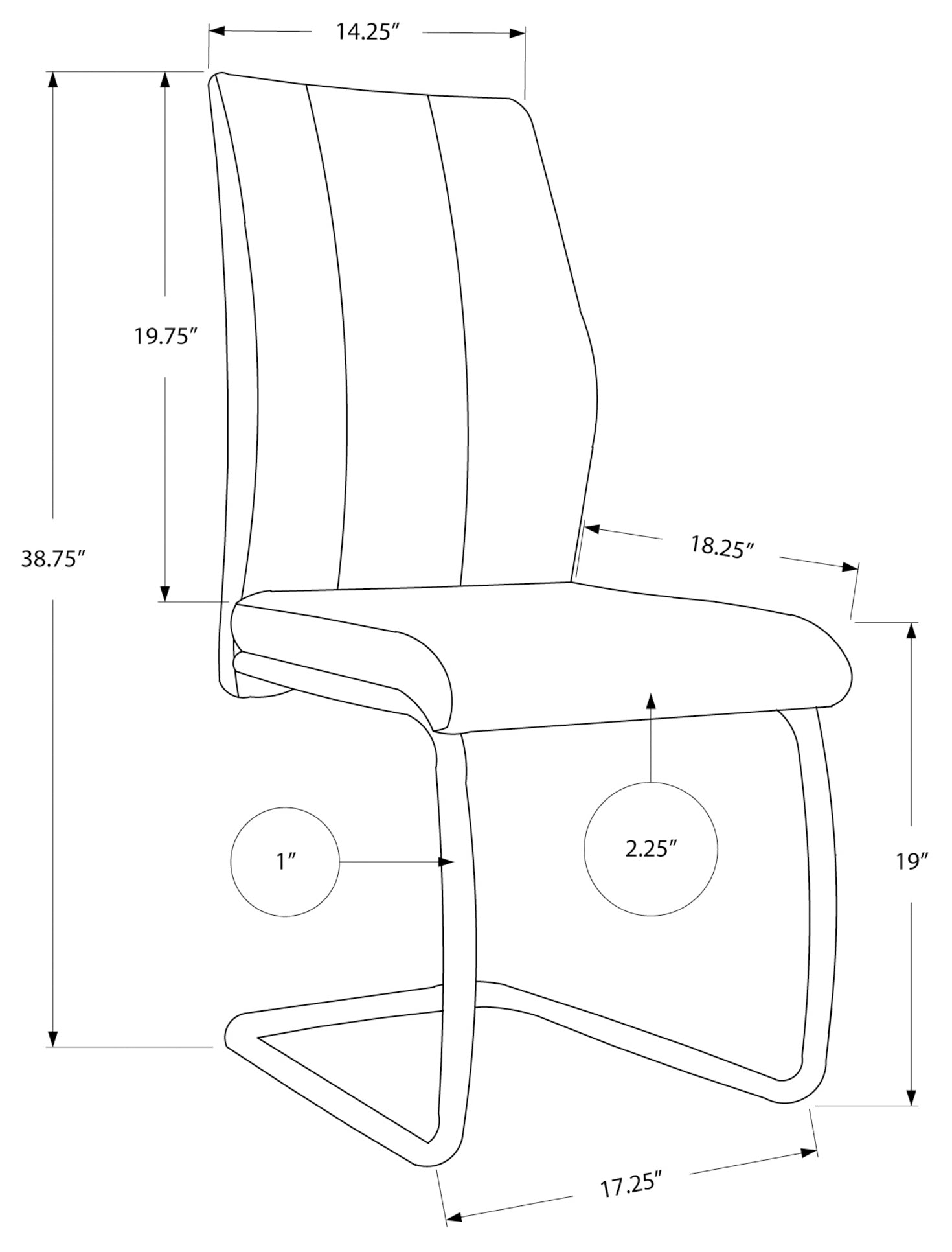 CHAISE DE SALLE A MANGER - 2PCS / 39"H / SIMILI-CUIR GRIS / CHROME