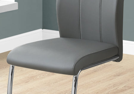 CHAISE DE SALLE A MANGER - 2PCS / 39"H / SIMILI-CUIR GRIS / CHROME 