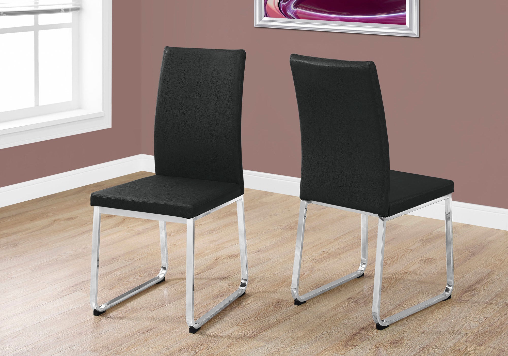 CHAISE DE SALLE A MANGER - 2PCS / 38"H / SIMILI-CUIR NOIR / CHROME