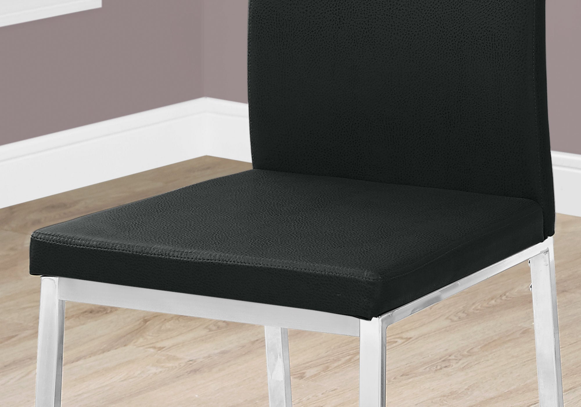 CHAISE DE SALLE A MANGER - 2PCS / 38"H / SIMILI-CUIR NOIR / CHROME
