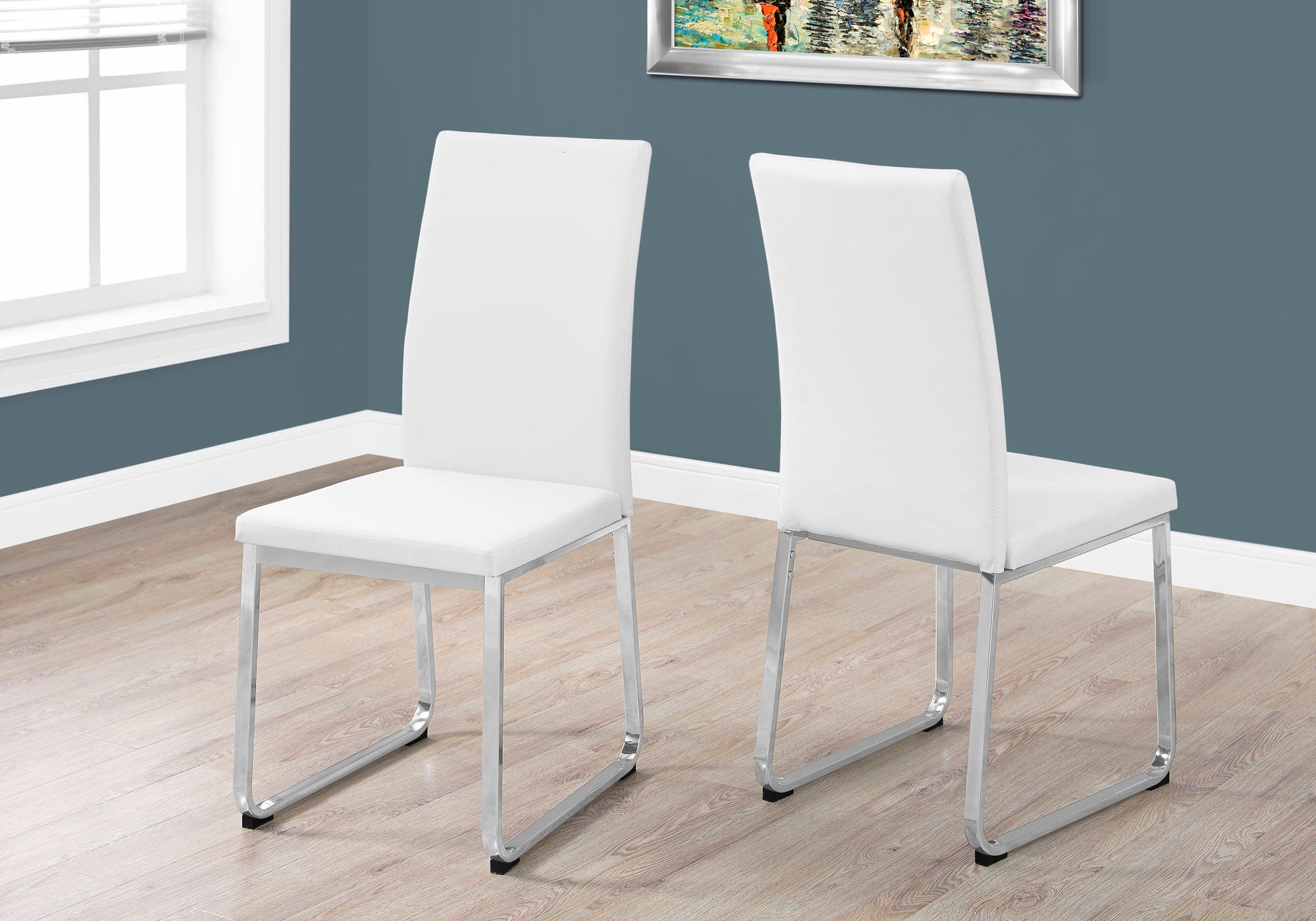 CHAISE DE SALLE A MANGER - 2PCS / 38"H / SIMILI-CUIR BLANC / CHROME