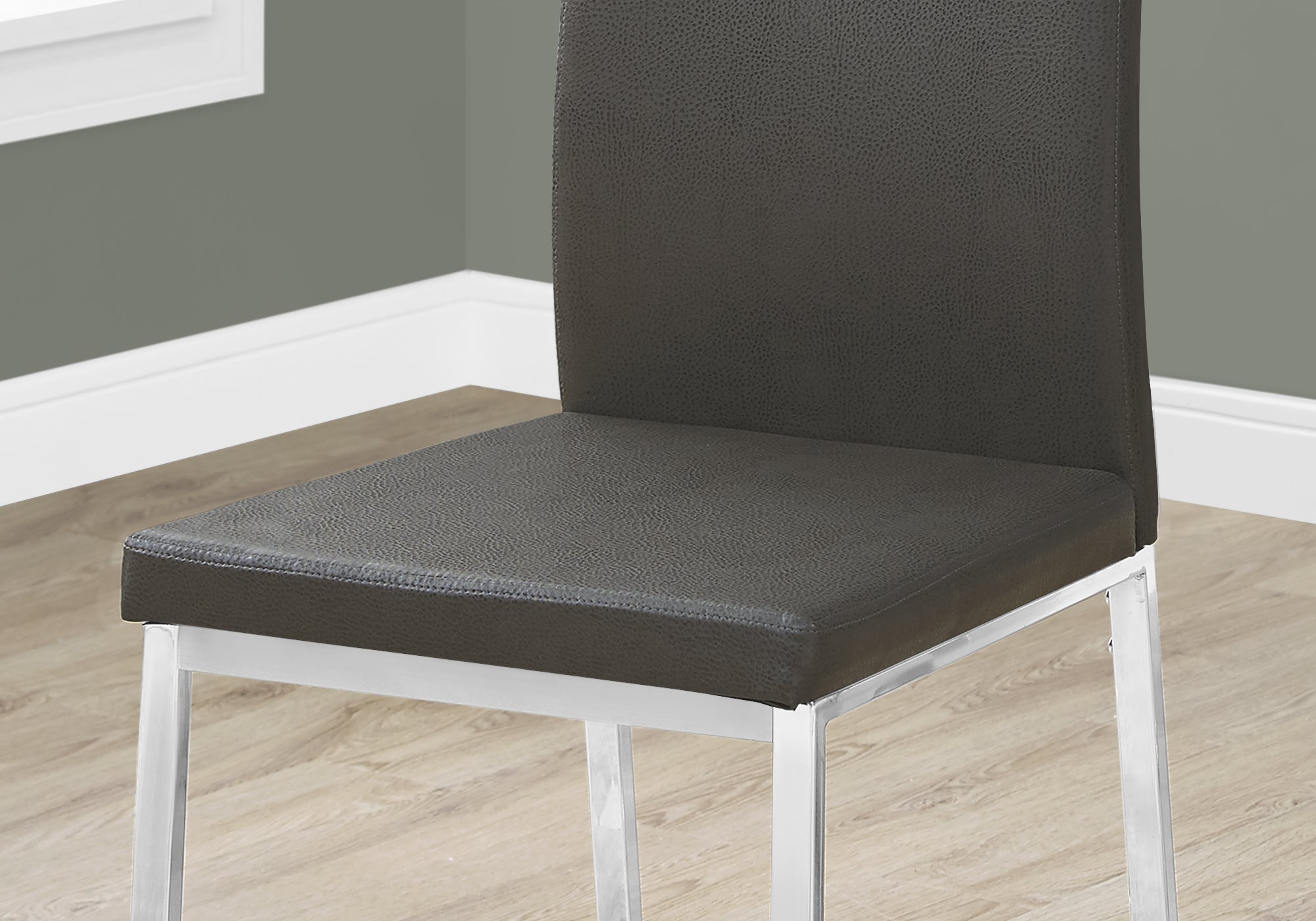 CHAISE DE SALLE A MANGER - 2PCS / 38"H / SIMILI-CUIR GRIS / CHROME
