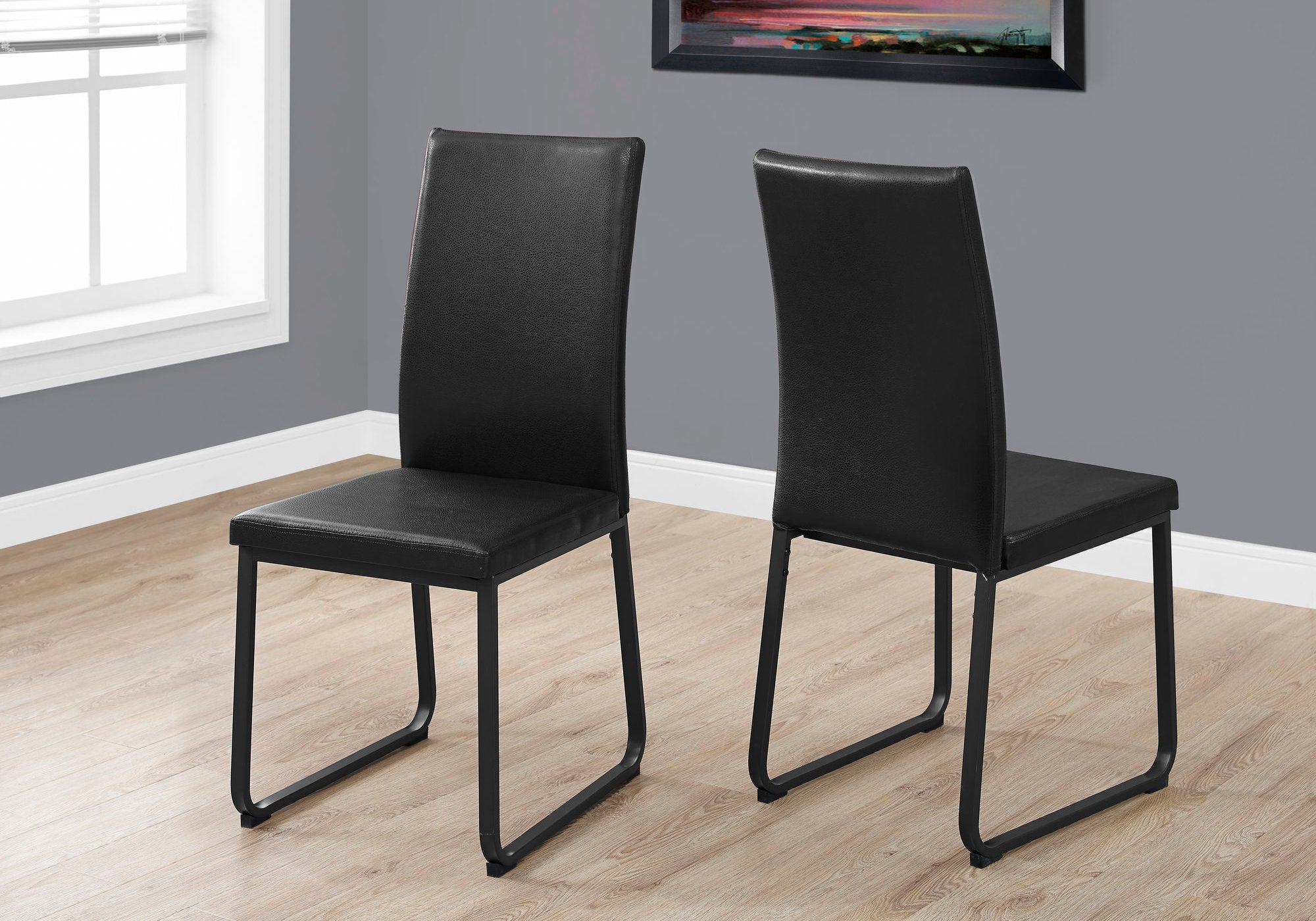 CHAISE DE SALLE A MANGER - 2PCS / 38"H / SIMILI-CUIR NOIR / NOIR
