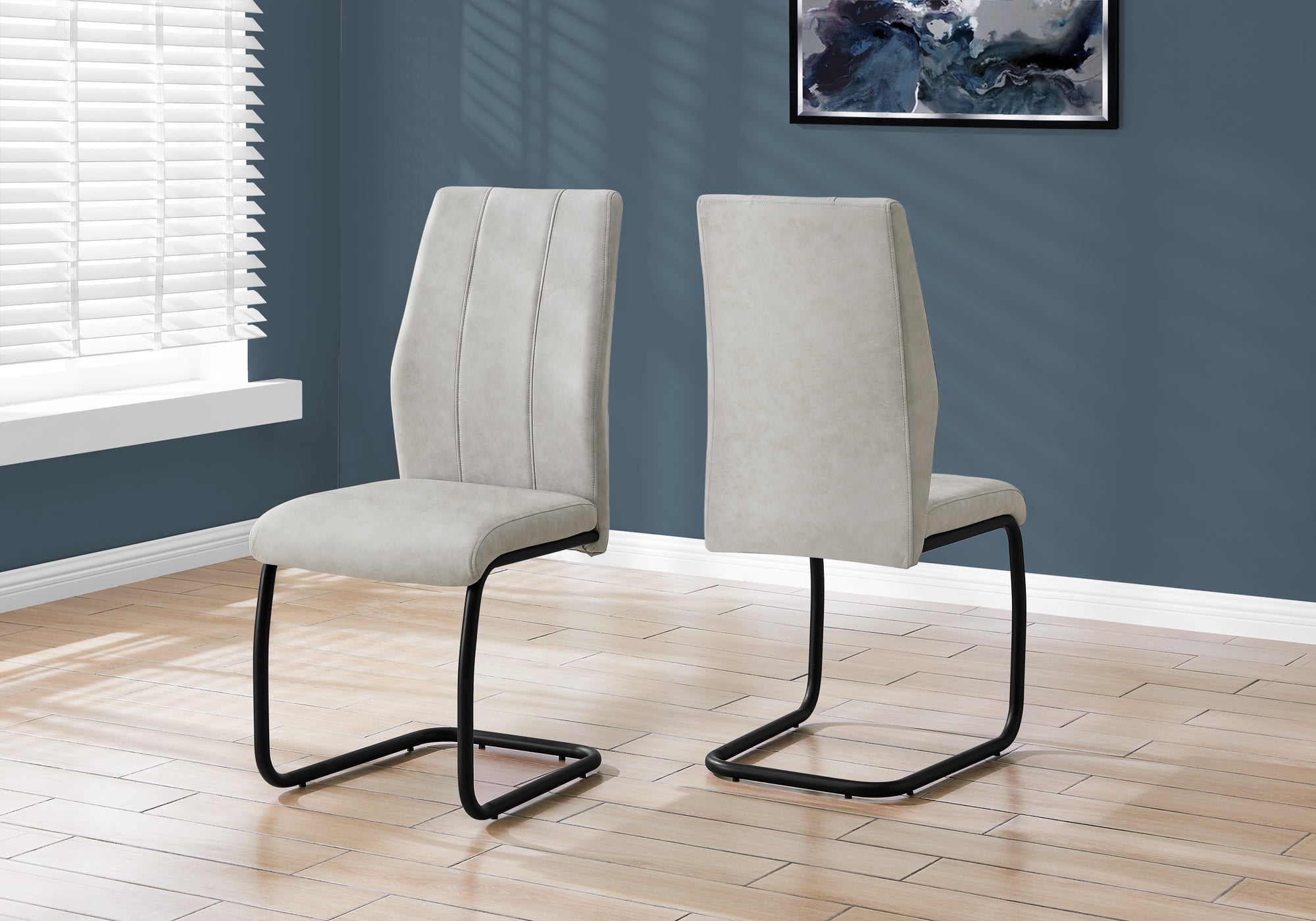 CHAISE DE SALLE A MANGER - 2PCS / 39"H / TISSU GRIS / METAL NOIR