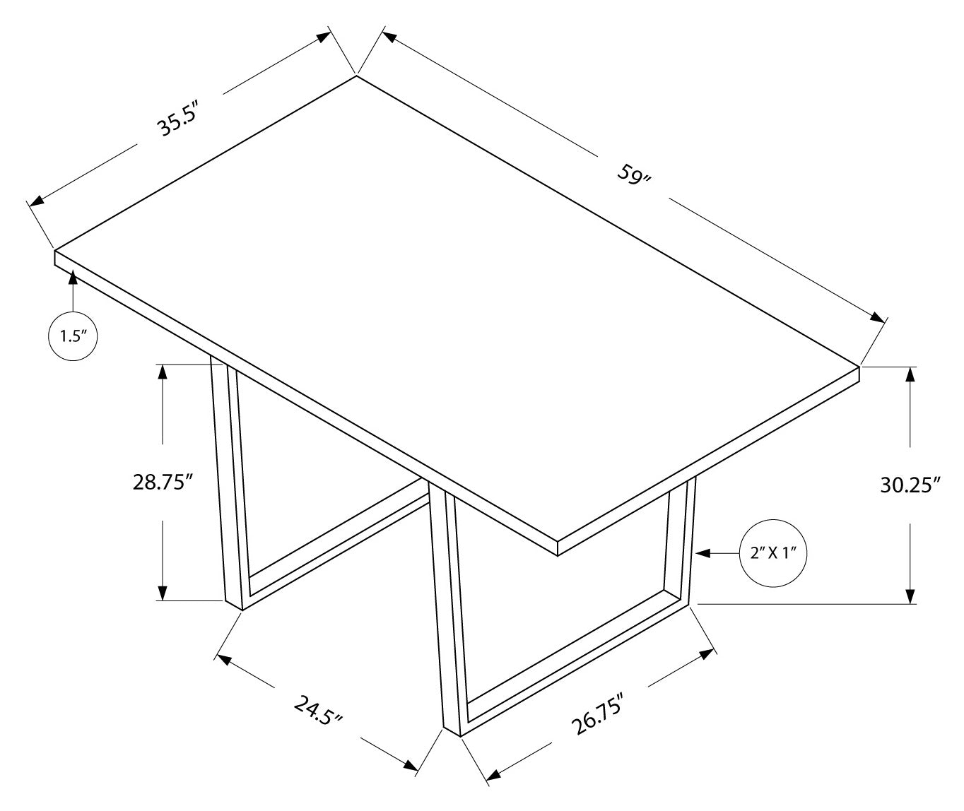 TABLE A MANGER - 36"X 60" / CIMENT GRIS / METAL CHROME