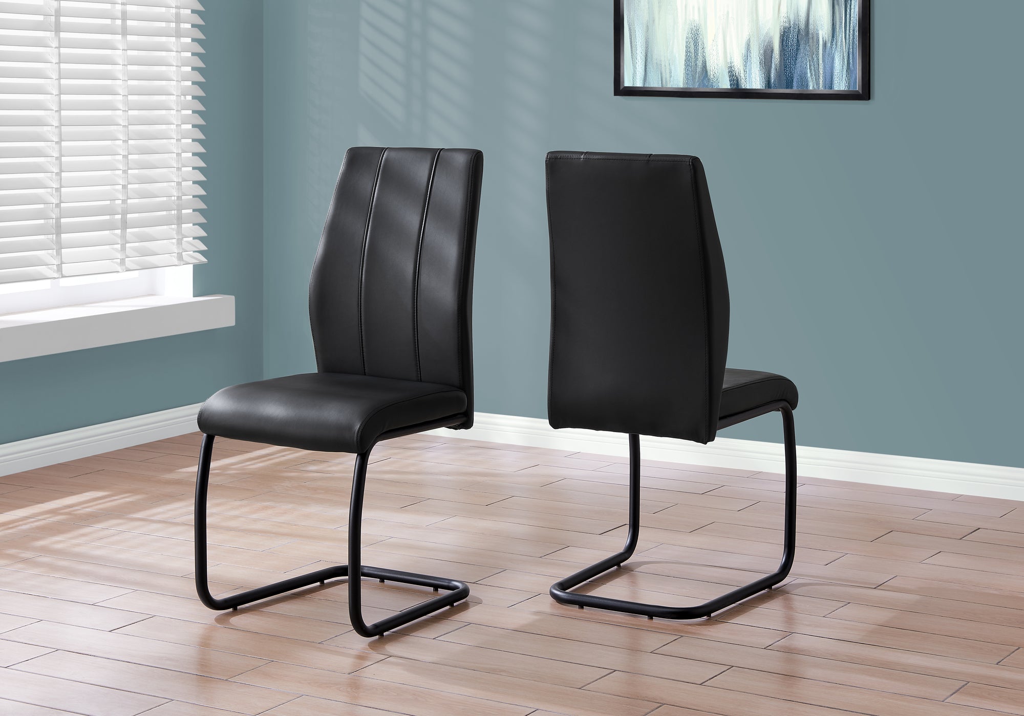 CHAISE DE SALLE A MANGER - 2PCS / 39"H / SIMILI-CUIR NOIR / METAL