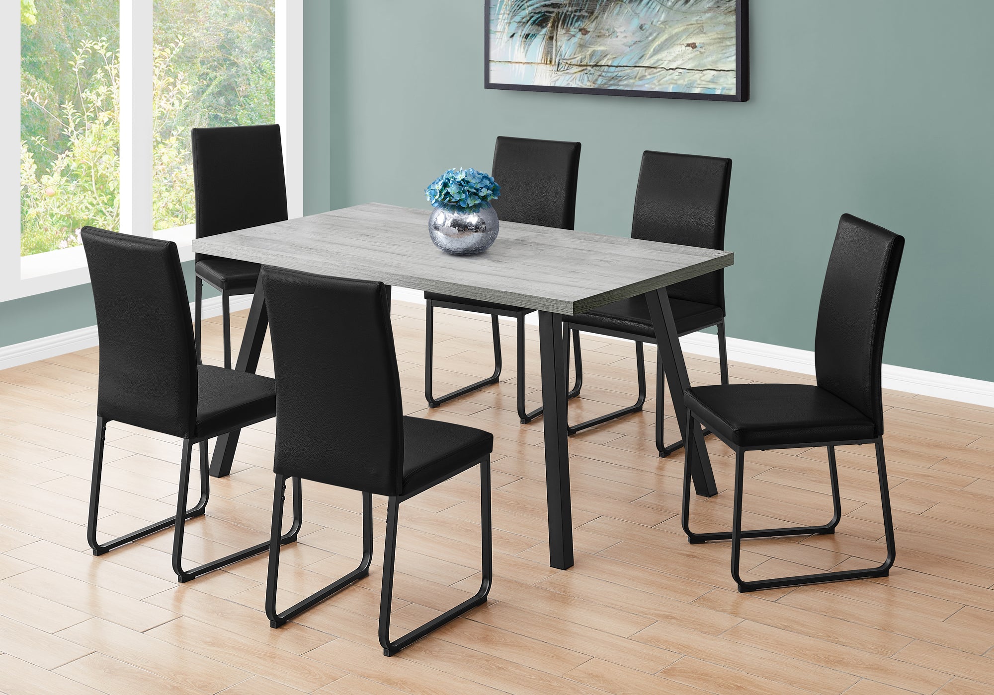 TABLE A MANGER - 36"X 60" / GRIS / METAL NOIR