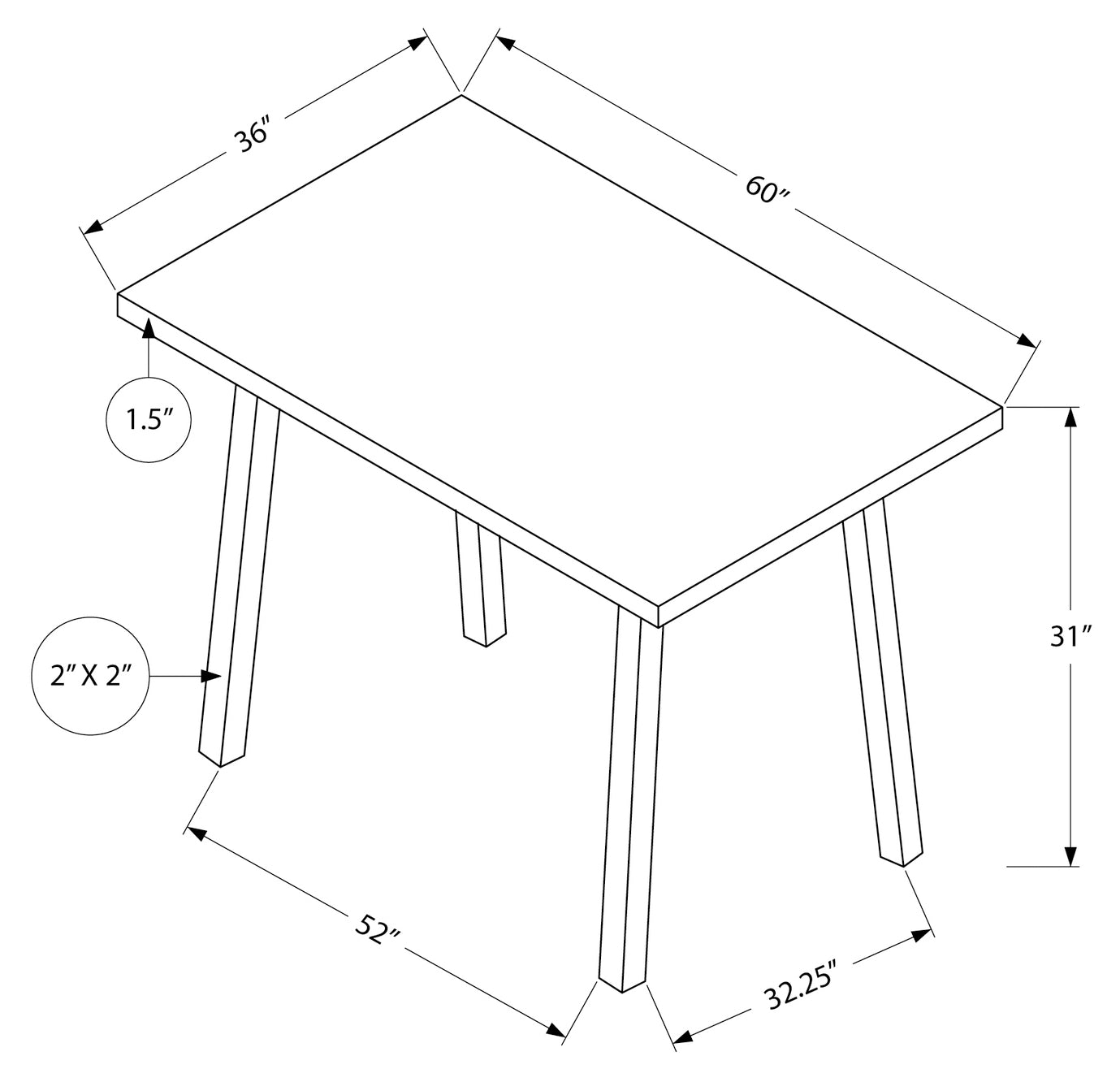 TABLE A MANGER - 36"X 60" / TAUPE FONCE / METAL NOIR