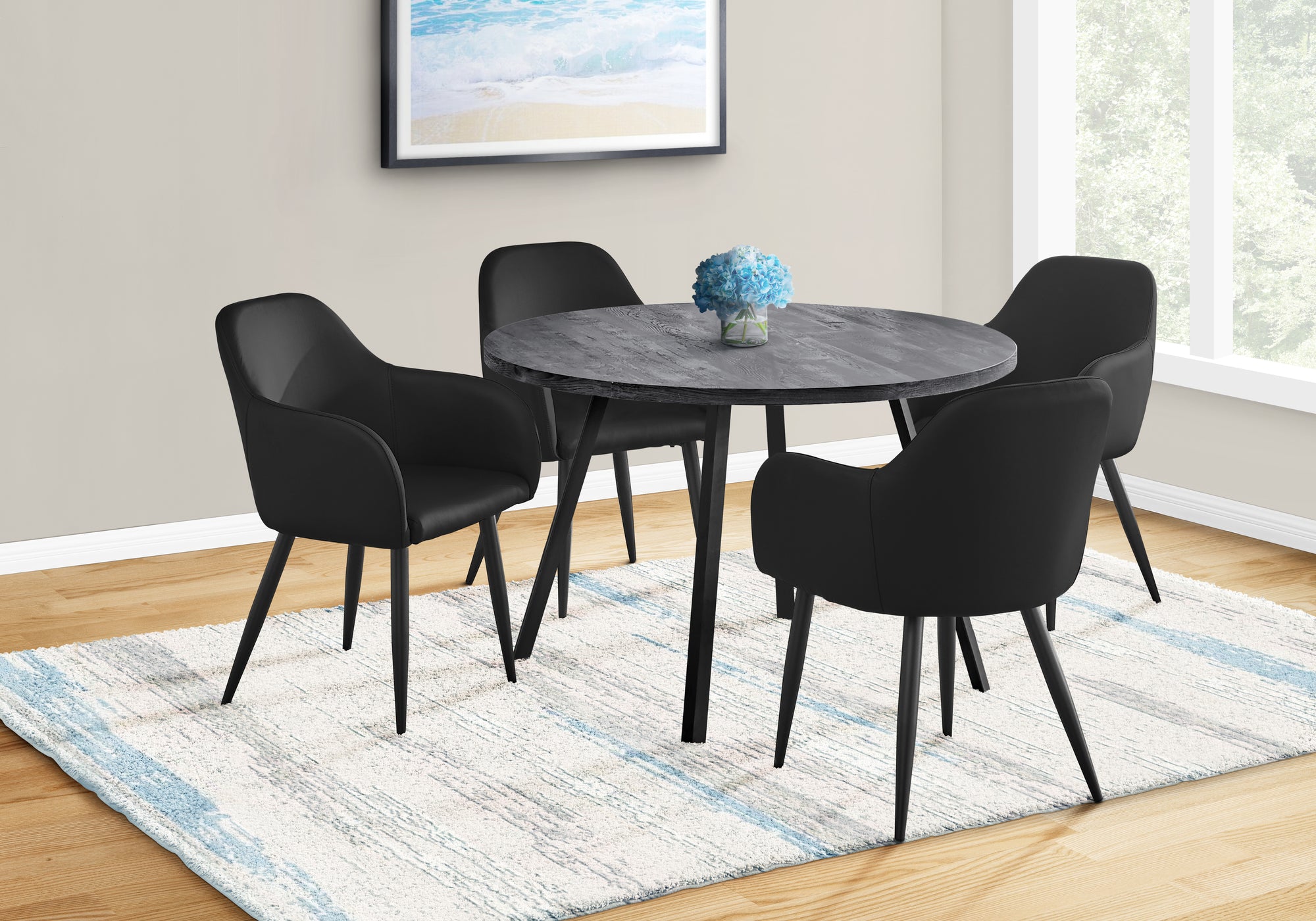 TABLE À MANGER - 48"DIA/ BOIS RÉCUPÉRÉ NOIR / MÉTAL NOIR