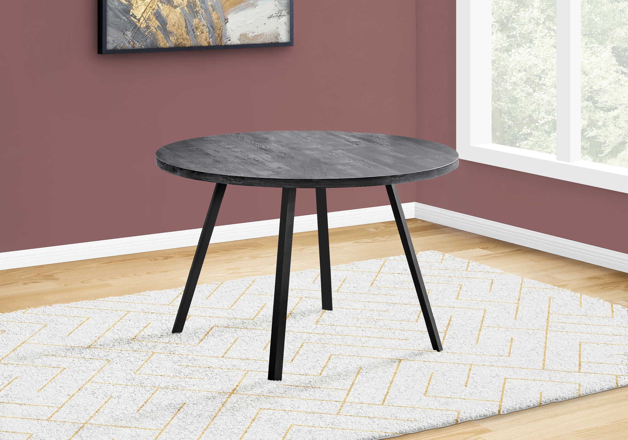 TABLE À MANGER - 48"DIA/ BOIS RÉCUPÉRÉ NOIR / MÉTAL NOIR