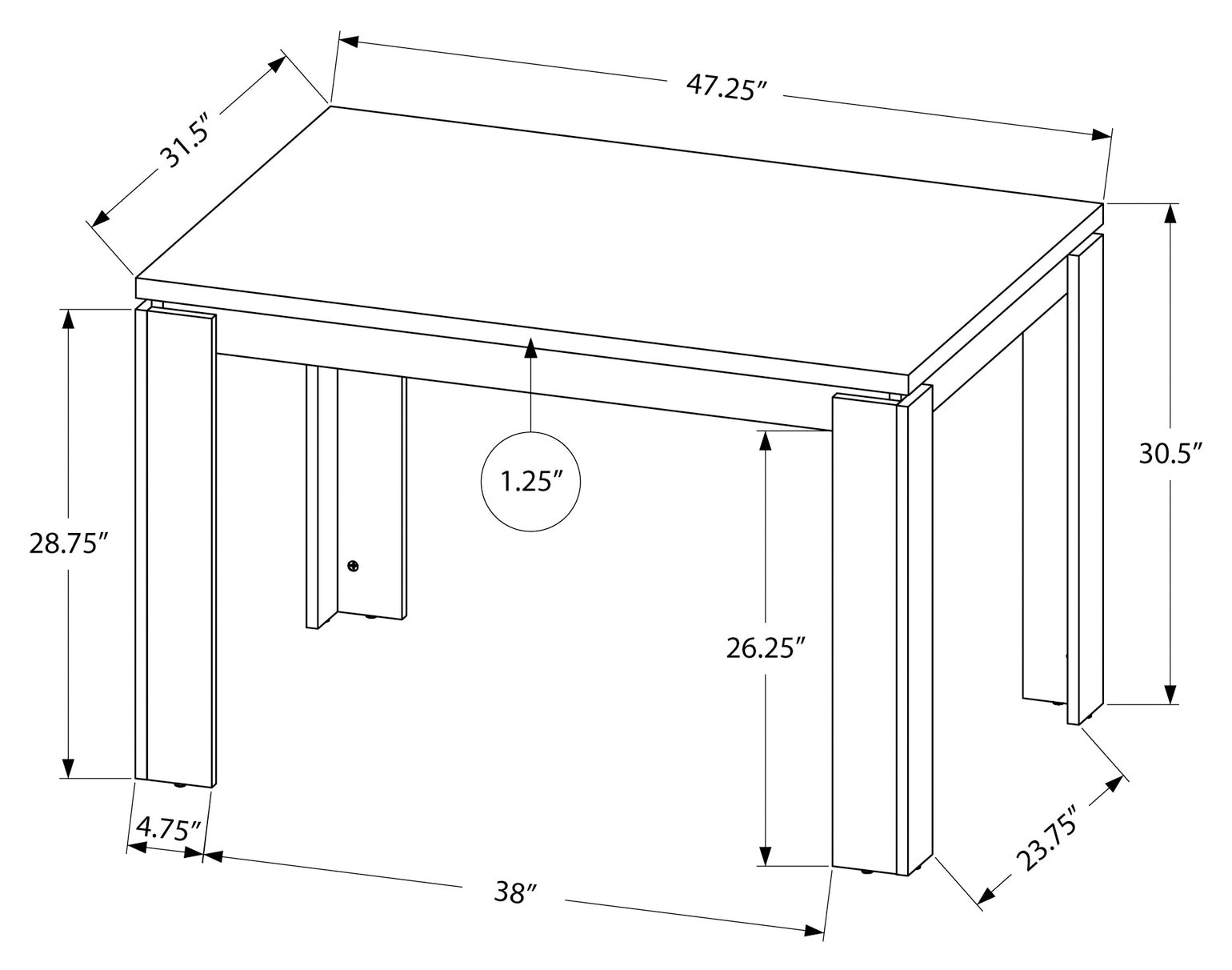 TABLE A MANGER - 32"X 48" / SIMILI BOIS NOIR