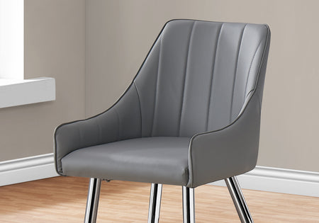 CHAISE DE SALLE A MANGER - 2PCS / 33"H / SIMILI-CUIR GRIS / CHROME 