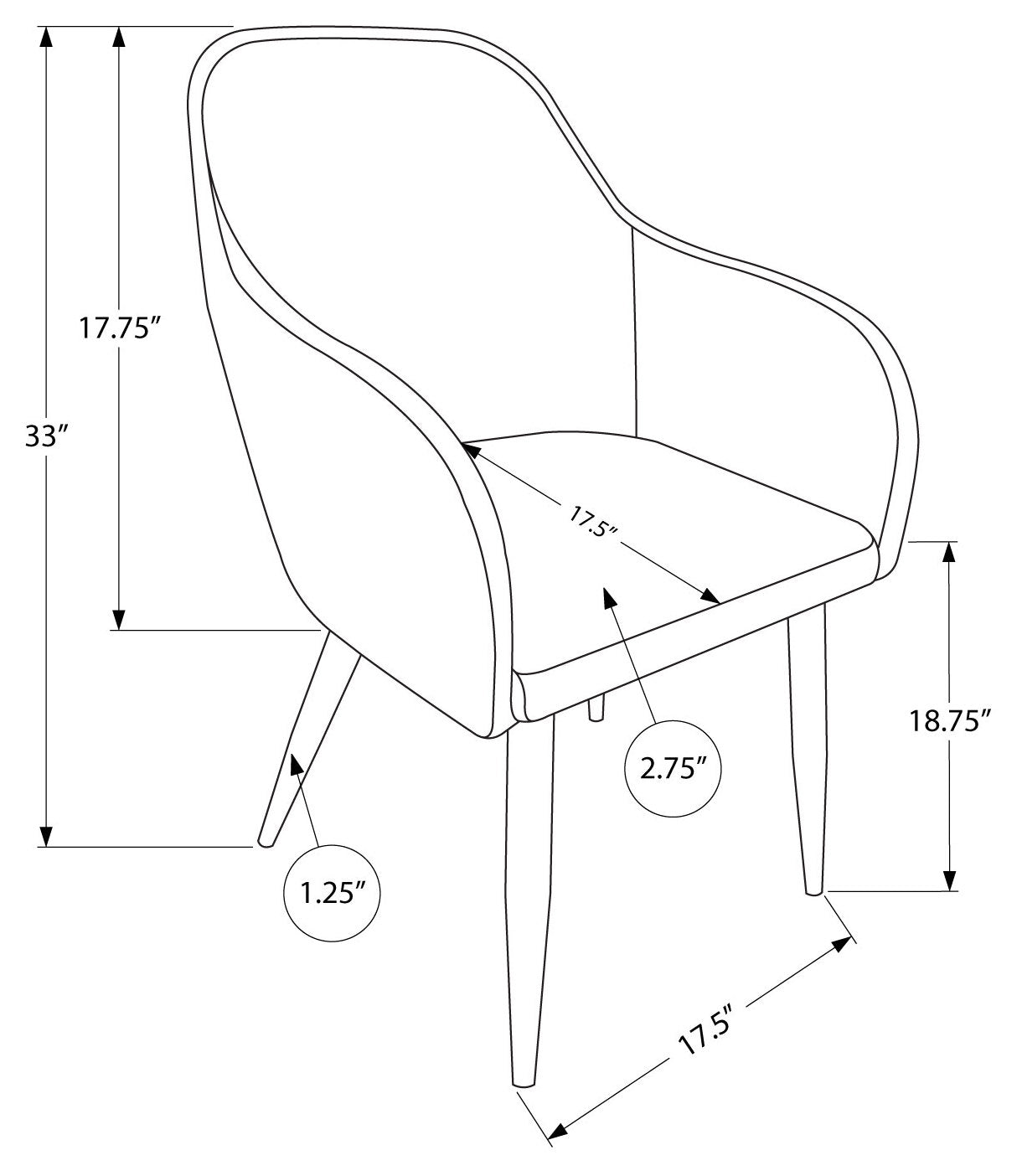 CHAISE DE SALLE A MANGER - 2PCS / 33"H / SIMILI-CUIR BLANC / CHROME
