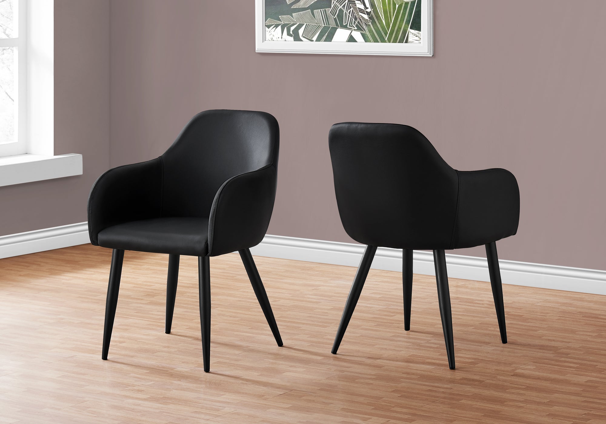 CHAISE DE SALLE A MANGER - 2PCS / 33"H / SIMILI-CUIR NOIR / NOIR