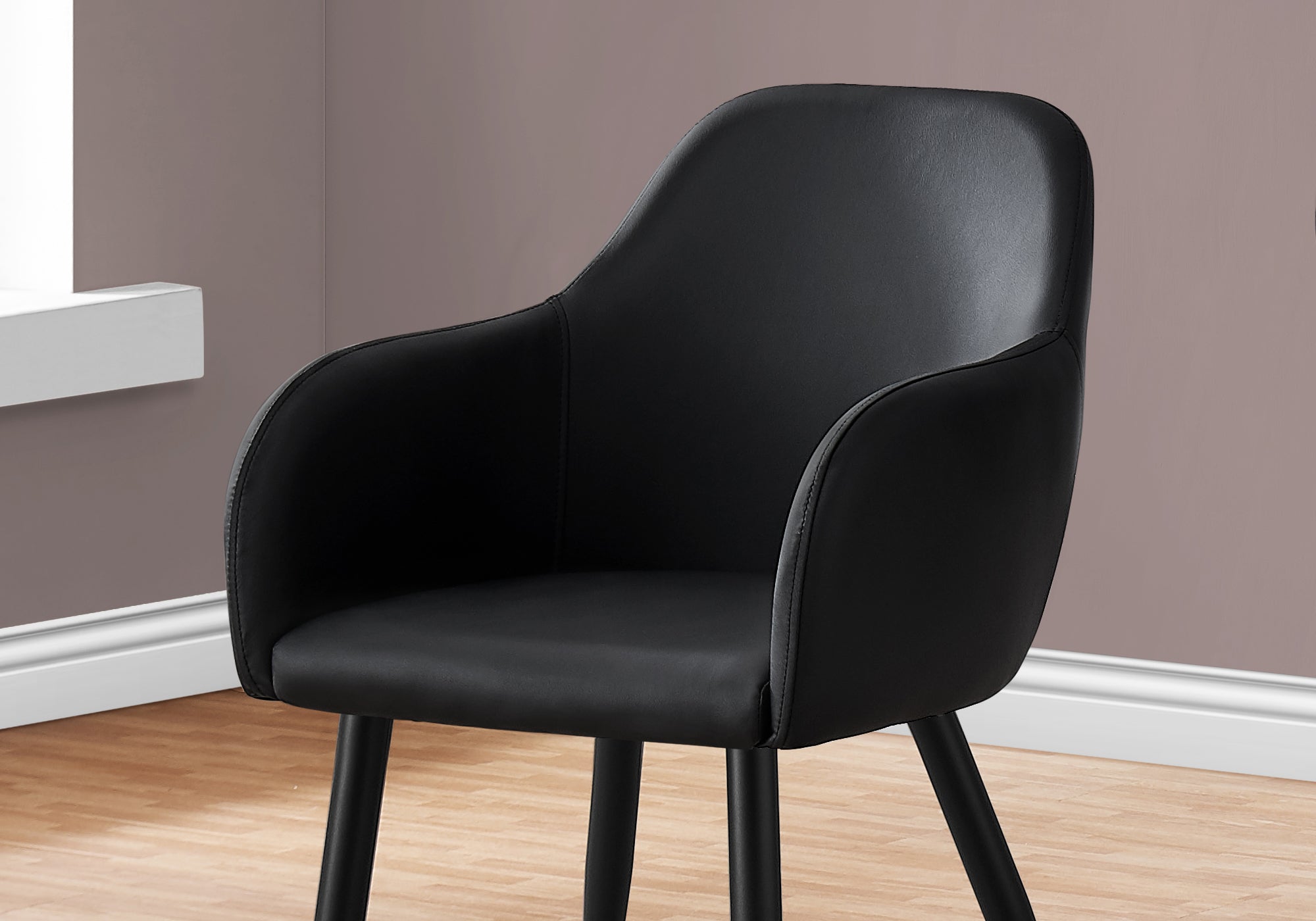 CHAISE DE SALLE A MANGER - 2PCS / 33"H / SIMILI-CUIR NOIR / NOIR