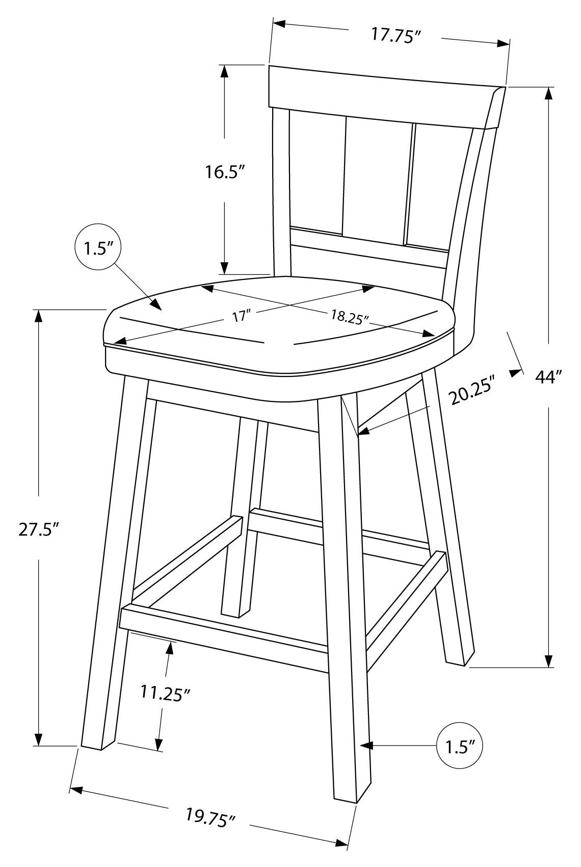 TABOURET DE BAR - 2PCS / 44"H / ESPRESSO / HAUTEUR DE BARRE PIVOTANTE