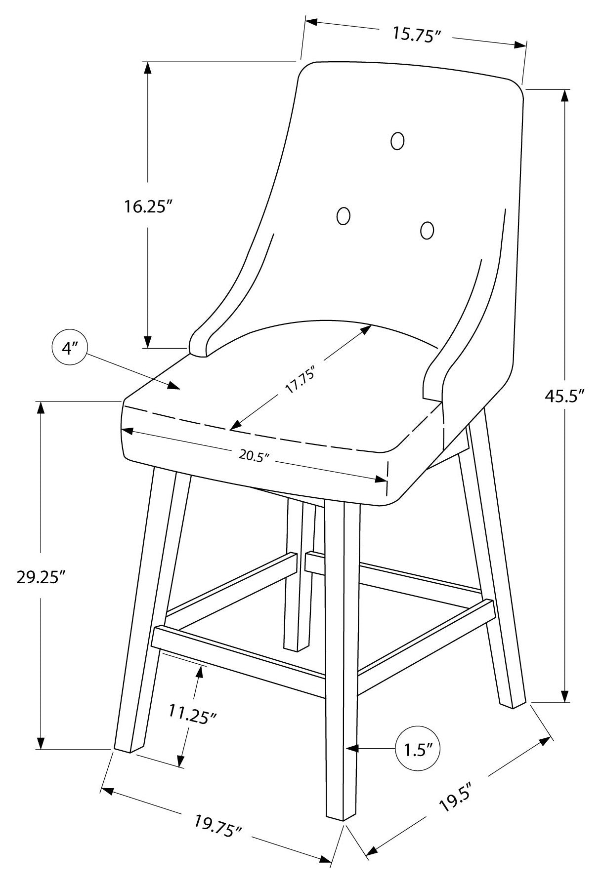 TABOURET DE BAR - 2PCS / 46"H / SIMILI-CUIR GRIS / PIVOTANT