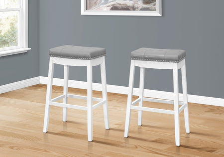 TABOURET DE BAR - 2PCS / 29"H / SIMILI-CUIR GRIS / BLANC 