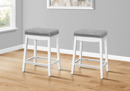 TABOURET DE BAR - 2PCS / 24"H / SIMILI-CUIR GRIS / BLANC