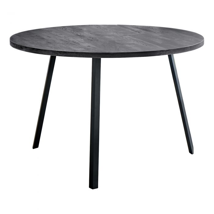 TABLE À MANGER - 48"DIA/ BOIS RÉCUPÉRÉ NOIR / MÉTAL NOIR