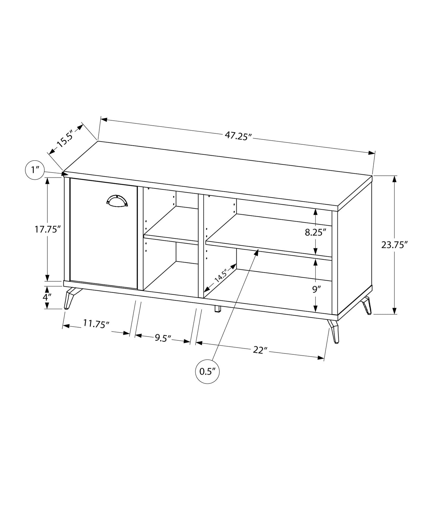 MEUBLE TV - 48"L / DESSUS SIMILI-CIMENT GRIS / BLANC