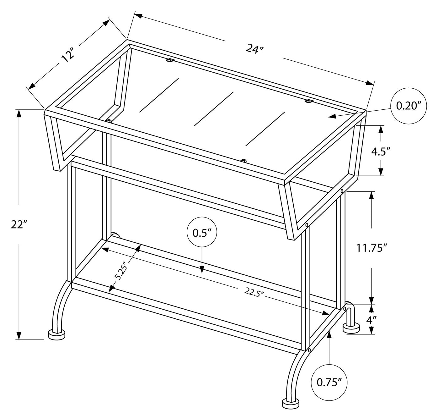 TABLE D'APPOINT - 22"H / BLANC / ARGENT / VERRE TREMPÉ