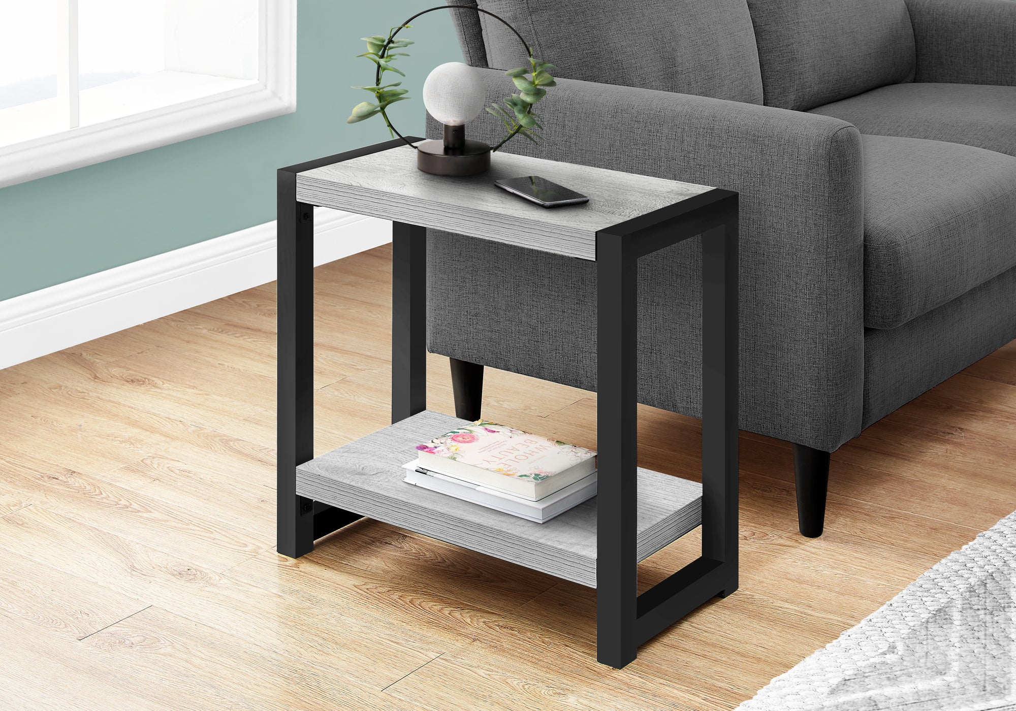 TABLE D'APPOINT - 22"H / GRIS / METAL NOIR