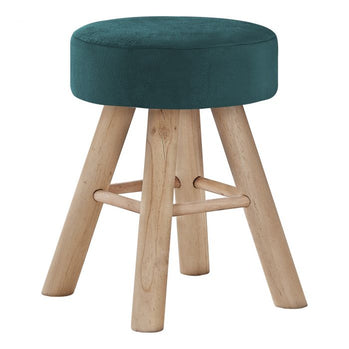 POUF - VELOURS TURQUOISE / PIEDS BOIS NATUREL