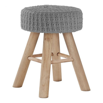 POUF - TRICOT GRIS / PIEDS BOIS NATUREL 