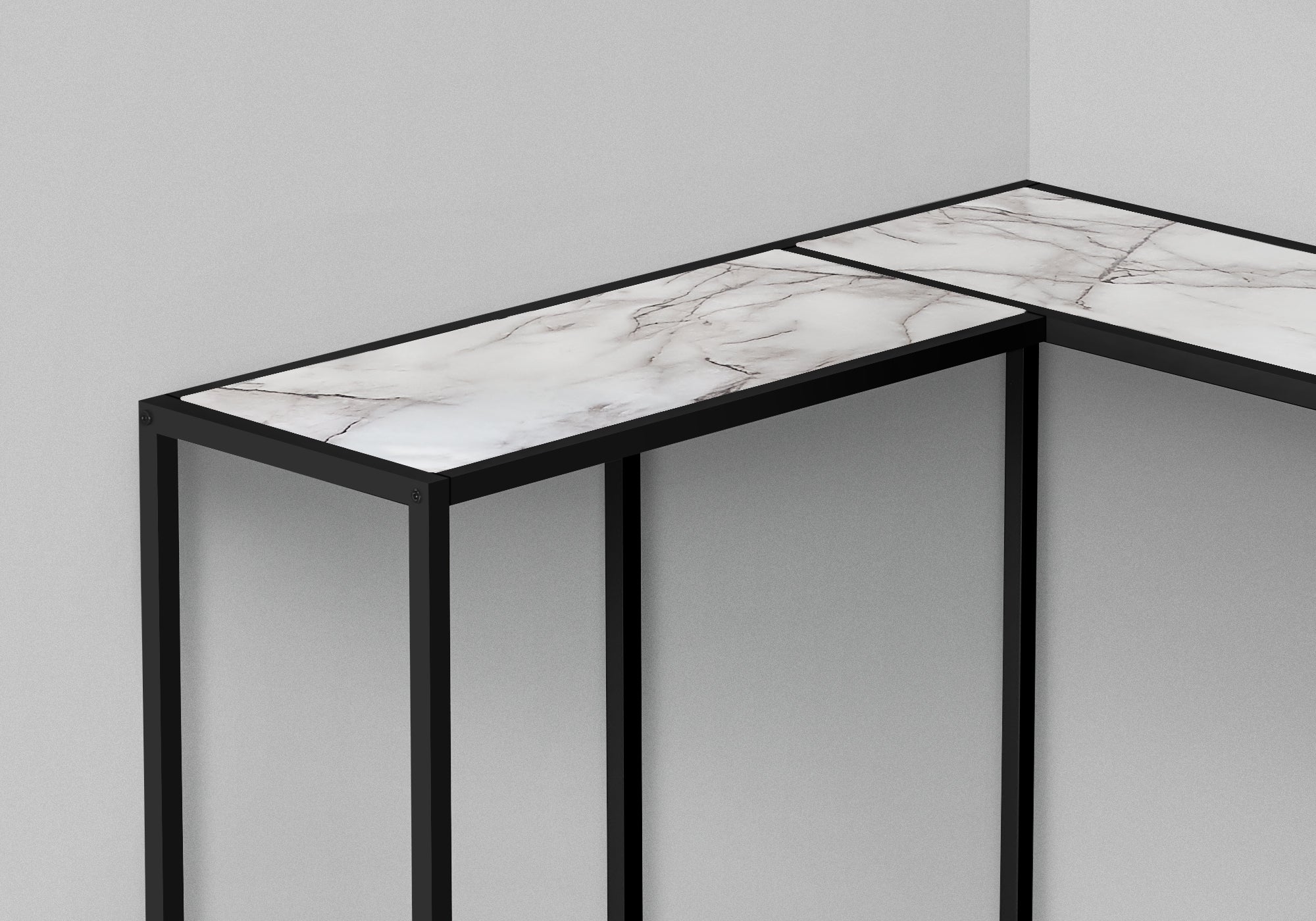 TABLE D'APPOINT - 36"L / MARBRE BLANC / CONSOLE DE COIN NOIR