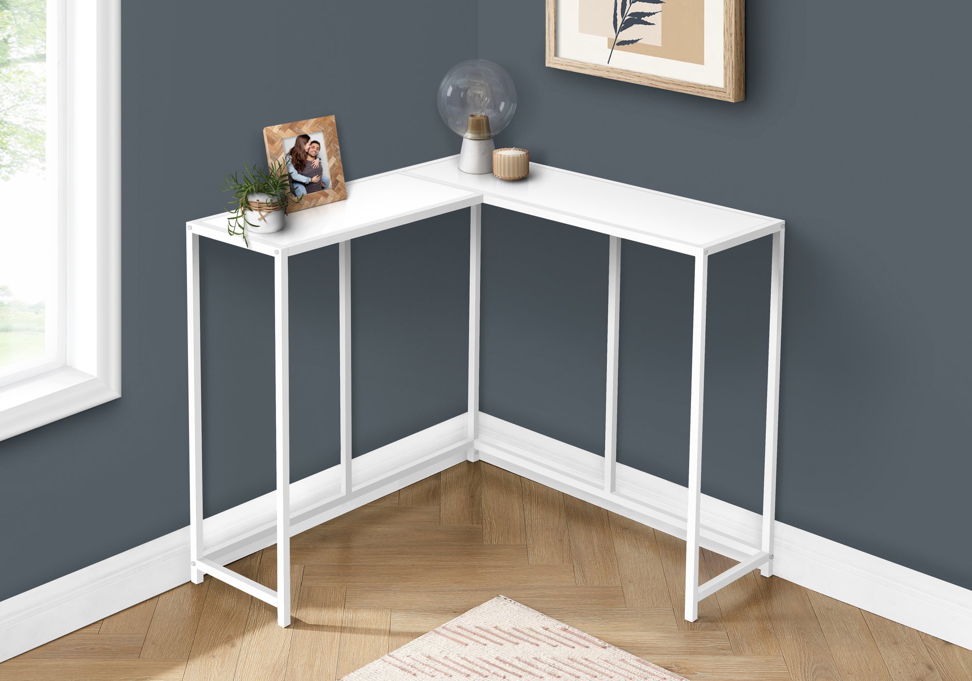 TABLE D'APPOINT - 36"L / BLANC / CONSOLE DE COIN BLANCHE