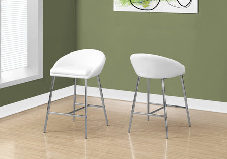 TABOURET DE BAR - 2PCS / BLANC / BASE CHROME / HAUTEUR COMPTOIR 