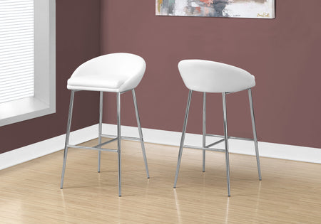 TABOURET DE BAR - 2PCS / BLANC / BASE CHROME / HAUTEUR BAR