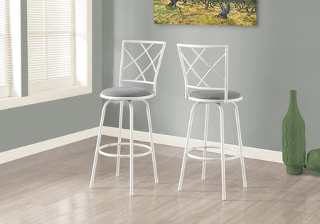 TABOURET DE BAR - 2PCS / PIVOTANT / BLANC / ASSISE TISSU GRIS