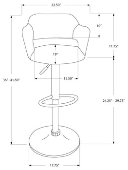 TABOURET DE BAR - TISSU GRIS / ÉLÉVATEUR HYDRAULIQUE EN MÉTAL CHROMÉ 