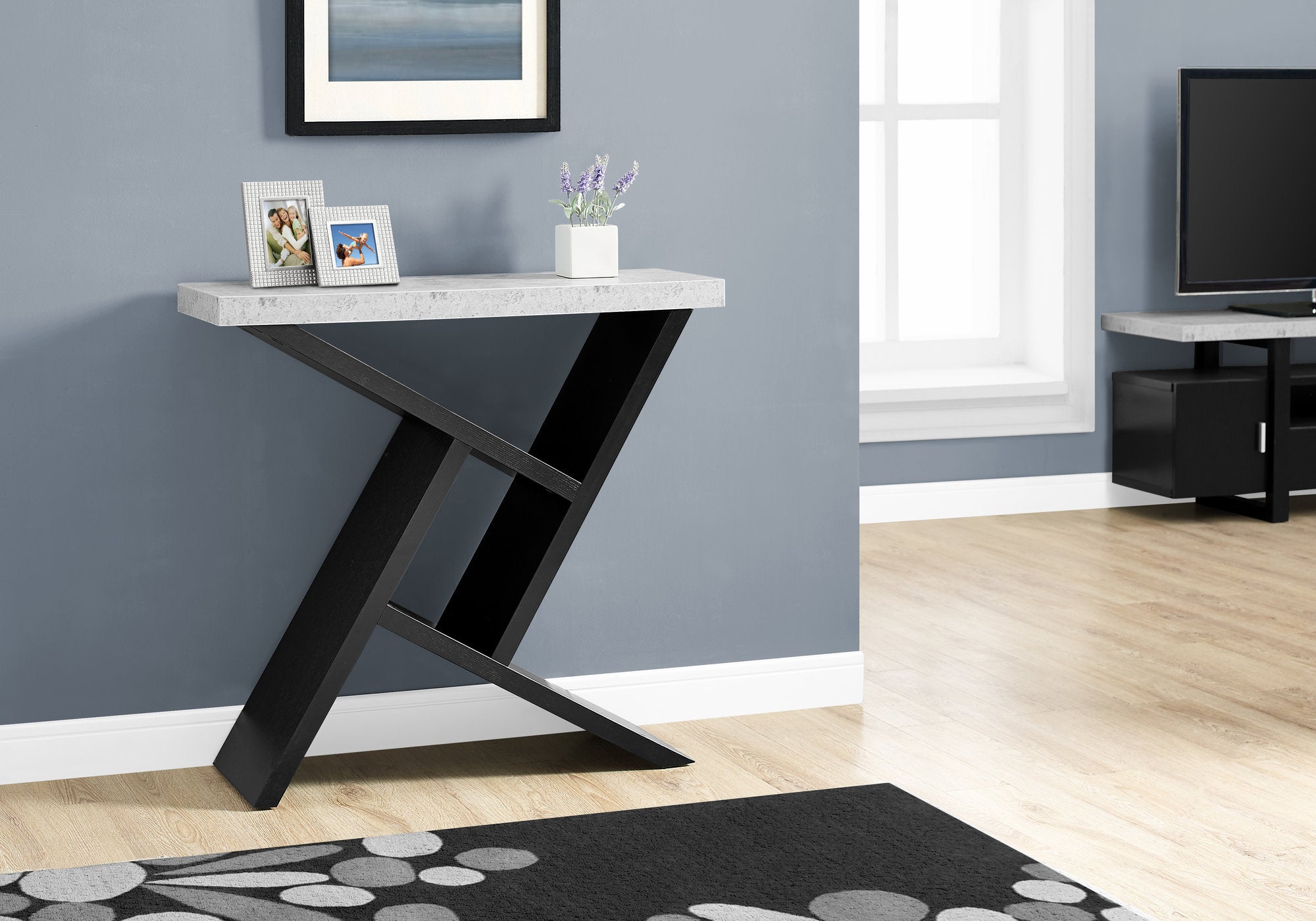 TABLE D'APPOINT - 36"L / NOIR / CONSOLE D'ENTREE ASPECT CIMENT
