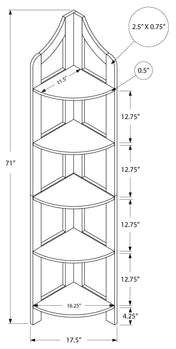 BOOKCASE - 72"H / DARK TAUPE CORNER ACCENT ETAGERE