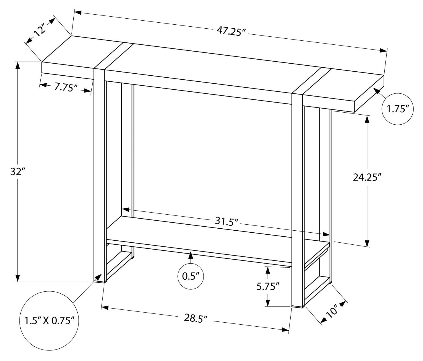 TABLE D'APPOINT - 48"L / ASPECT BOIS NOIR / NOIR