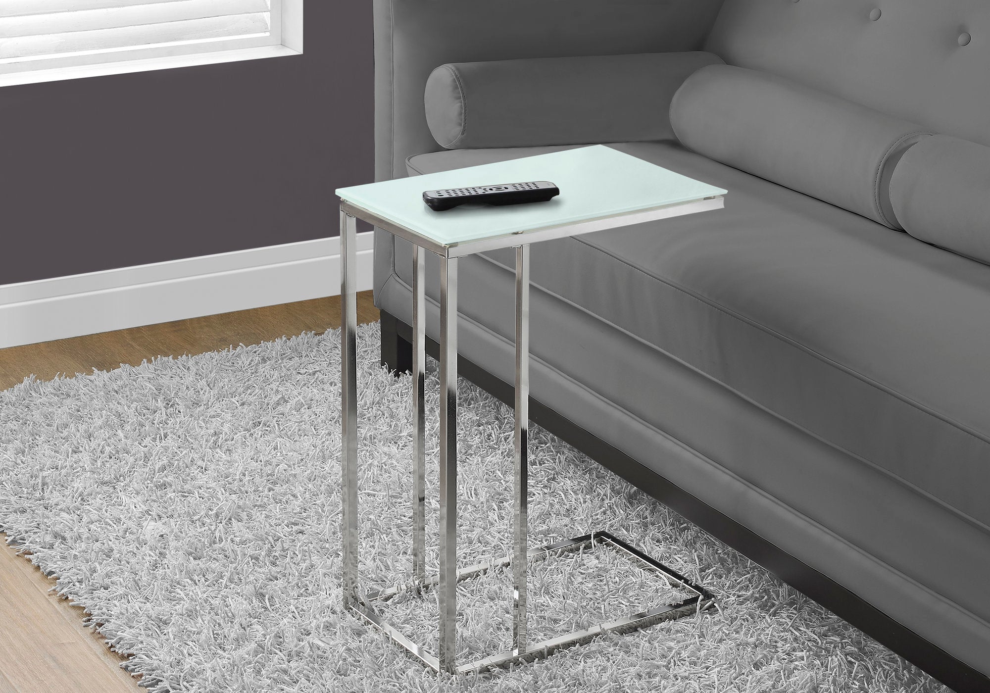 TABLE D'APPOINT - MÉTAL CHROMÉ AVEC VERRE TREMPÉ GIVRÉ