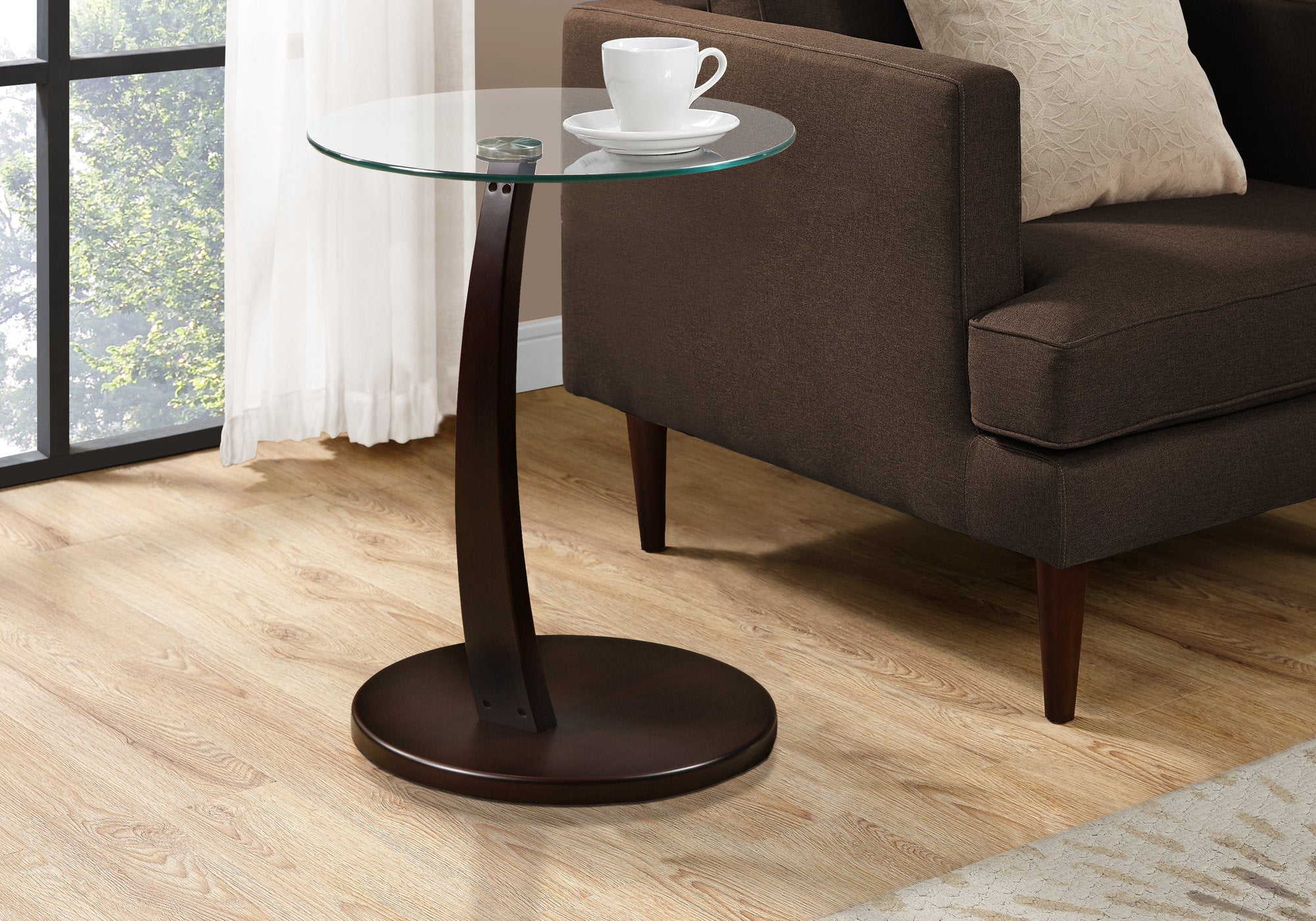 TABLE D'APPOINT - BOIS COURBÉ ESPRESSO AVEC VERRE TREMPÉ