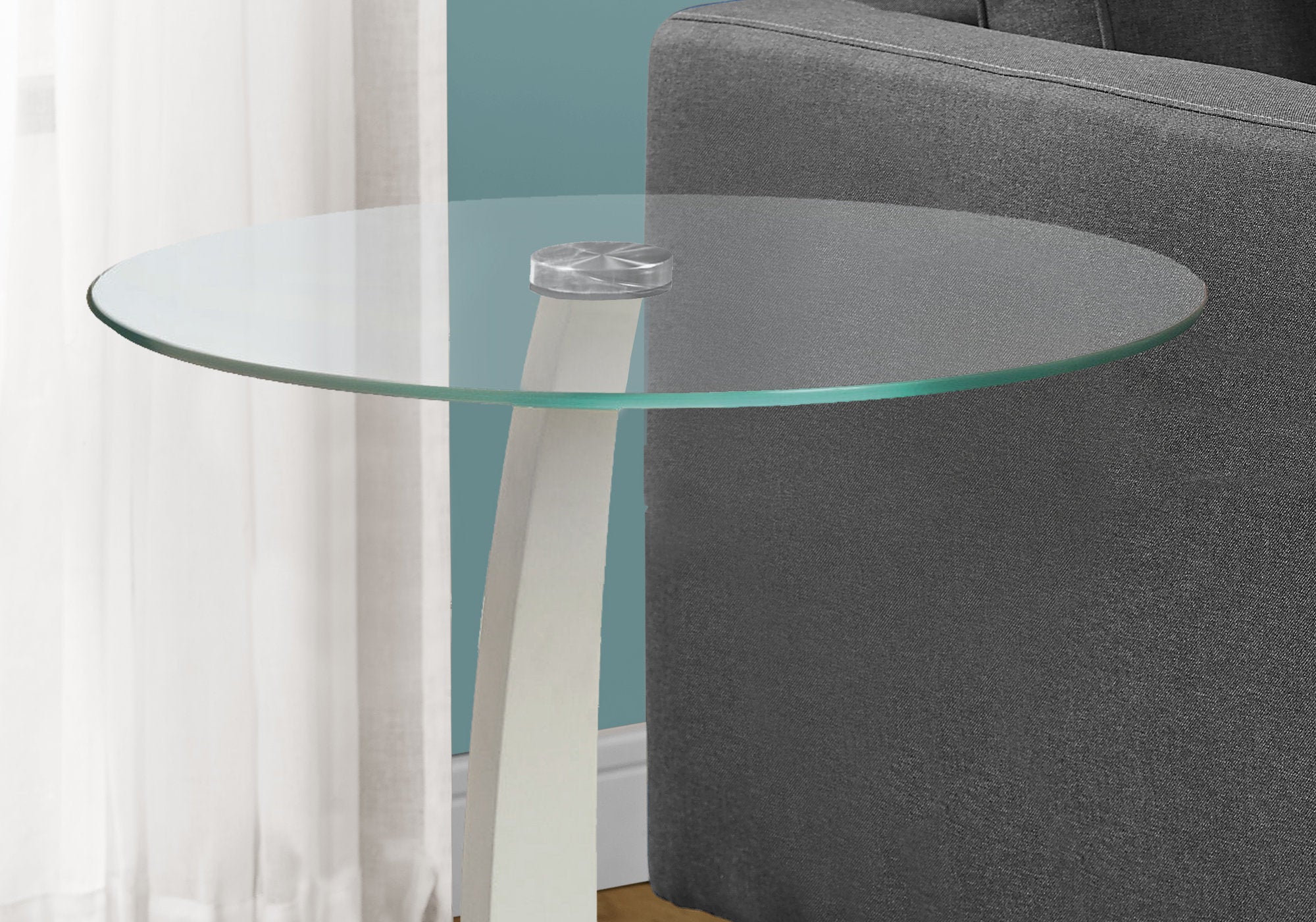 TABLE D'APPOINT - BOIS COURBÉ BLANC AVEC VERRE TREMPÉ